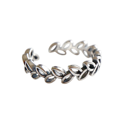 hesy® Blattband mit Antik-Finish, verstellbar, handgefertigt, Ring aus 925er Sterlingsilber, 7,25 C2395
