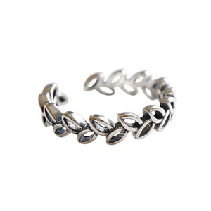 hesy® Blattband mit Antik-Finish, verstellbar, handgefertigt, Ring aus 925er Sterlingsilber, 7,25 C2395