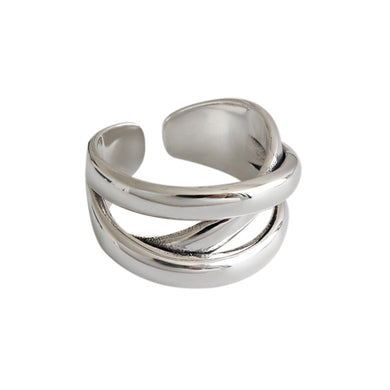 hesy® Unregelmäßiger, mehrschichtiger, kreuzförmiger, verstellbarer, handgefertigter Ring aus 925er Sterlingsilber, 7,25 C2408