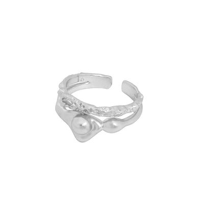 hesy® Irregular Surface Texture Adjustable Handmade 925 Sterling Silver Ring 7.25 C2445