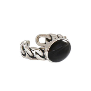 hesy® Black Epoxy Chain Band Adjustable Handmade 925 Sterling Silver Ring 7.75 C2447