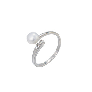 hesy® Simplism Zircon Pearl Adjustable Handmade 925 Sterling Silver Ring C2488