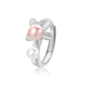 hesy® Flower Pearl Adjustable Handmade 925 Sterling Silver Ring C2484