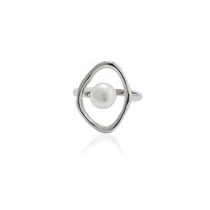 hesy® Geometric Pearl Adjustable Handmade 925 Sterling Silver Ring C2474