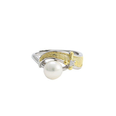 hesy® 18K Gold Plated Cloud Pearl Adjustable Handmade 925 Sterling Silver Ring C2473