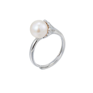 hesy® Morning Glory Zircon Pearl Adjustable Handmade 925 Sterling Silver Ring C2472