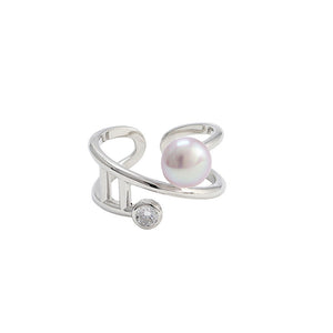 hesy® Geometric Zircon Pearl Adjustable Handmade 925 Sterling Silver Ring C2471
