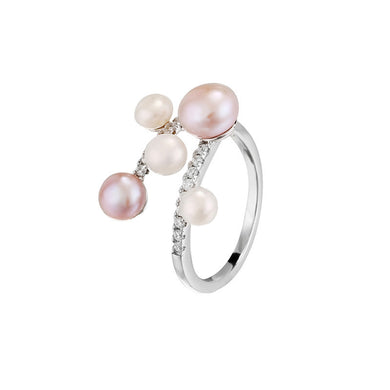 hesy® Simplism Zircon Pearls Adjustable Handmade 925 Sterling Silver Ring C2470