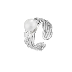 hesy® Weave Band Pearl Adjustable Handmade 925 Sterling Silver Ring C2468