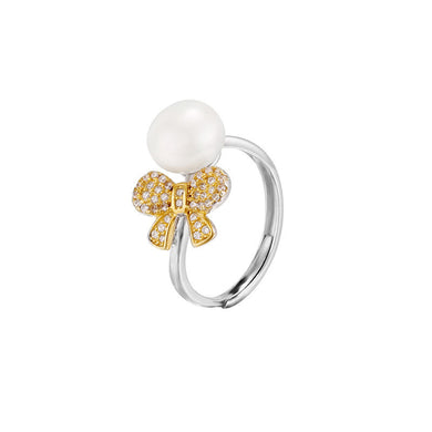 hesy® 18K Gold Plated Butterfly Pearl Adjustable Handmade 925 Sterling Silver Ring C2467