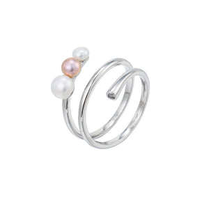 hesy® Triple Pearls&Band Adjustable Handmade 925 Sterling Silver Ring C2464