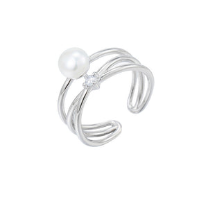 hesy® Zircon&Pearl Adjustable Handmade 925 Sterling Silver Ring C2462