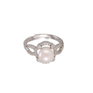 hesy® Hollow Out Inlaid Zircon Pearl Adjustable Handmade 925 Sterling Silver Ring C2453
