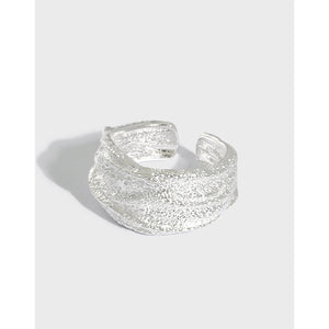 hesy® Irregular Texture Adjustable Handmade 925 Sterling Silver Ring 6.75 C2383
