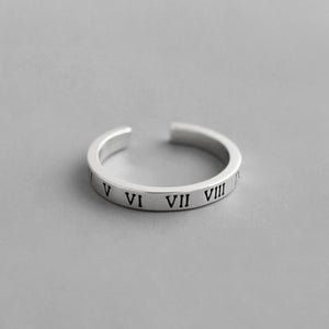 hesy® Antique Finish Roman Numerals Adjustable Handmade 925 Sterling Silver Ring 7.75 C2394