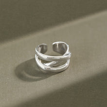 hesy® Irregular Multi-Layer Cross Adjustable Handmade 925 Sterling Silver Ring 7.25 C2408