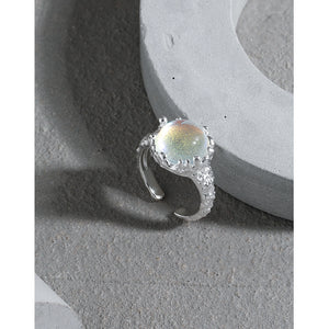 hesy® Synthetic Moonstone Micropaved Band Adjustable Handmade 925 Sterling Silver Ring 6.25 C2354