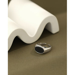hesy® Geometric Black Onyx Adjustable Handmade 925 Sterling Silver Ring 6.25 C2362