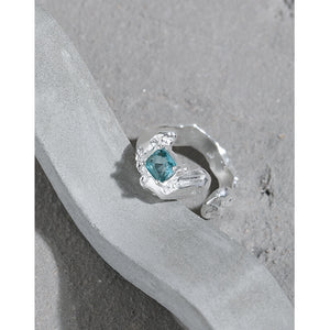 hesy® Künstlicher Turmalin mit unregelmäßiger Oberfläche, verstellbar, handgefertigt, Ring aus 925er Sterlingsilber, 5,75 C2374