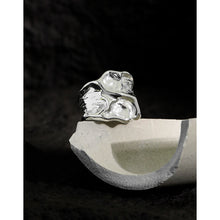 hesy® Wrinkle Texture Wide Surface Adjustable Handmade 925 Sterling Silver Ring 7.25 C2397