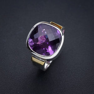 StarGems Natural Amethyst Two Tones Handmade 925 Sterling Silver Ring 6 E9304