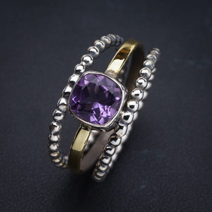 StarGems Natural Amethyst Two Tones Three Layer Handmade 925 Sterling Silver Ring 10.5 E9308
