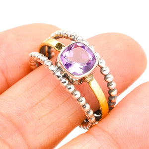 StarGems Natürlicher Amethyst, zweifarbig, dreilagig, handgefertigter Ring aus 925er Sterlingsilber, 10,5 E9308