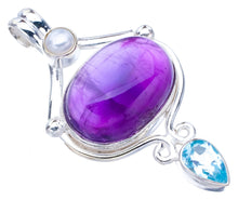StarGems Amethyst River Pearl And Blue Topaz Handmade 925 Sterling Silver Pendant 1.75" F5325