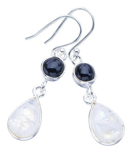 StarGems Moonstone Black OnyxHandmade 925 Sterling Silver Earrings 1.75" F5918