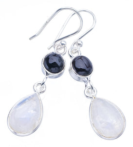 StarGems Moonstone Black OnyxHandmade 925 Sterling Silver Earrings 1.5" F5943