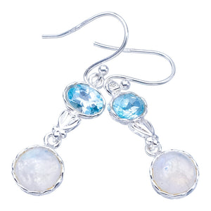 StarGems Mondstein-Blautopas-Herz. Handgefertigte Ohrringe aus 925er Sterlingsilber, 3,8 cm, F6000