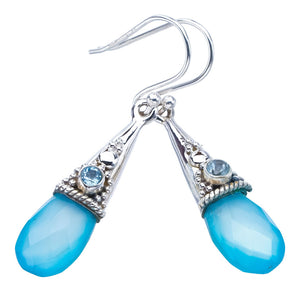 StarGems Chalcedony Blue Topaz Handmade 925 Sterling Silver Earrings 1.75" F6062