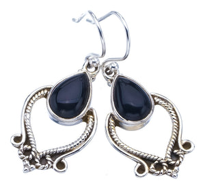 StarGems Black Onyx  Handmade 925 Sterling Silver Earrings 1.5" F6118