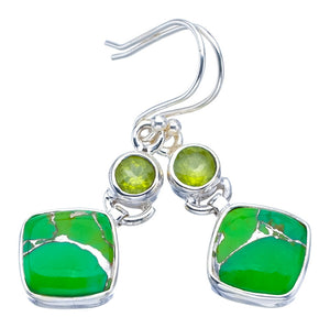 StarGems Copper Turquoise PeridotHandmade 925 Sterling Silver Earrings 1.5" F6189