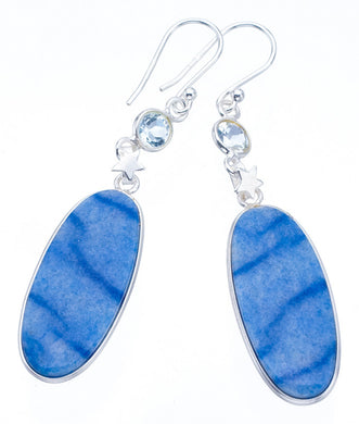 StarGems Owyhee Opal Blue Topaz Star Handmade 925 Sterling Silver Earrings 2.25