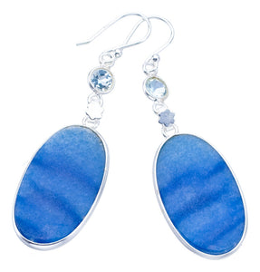 StarGems Owyhee Opal Blue Topaz Flower Handmade 925 Sterling Silver Earrings 2.25" F6247