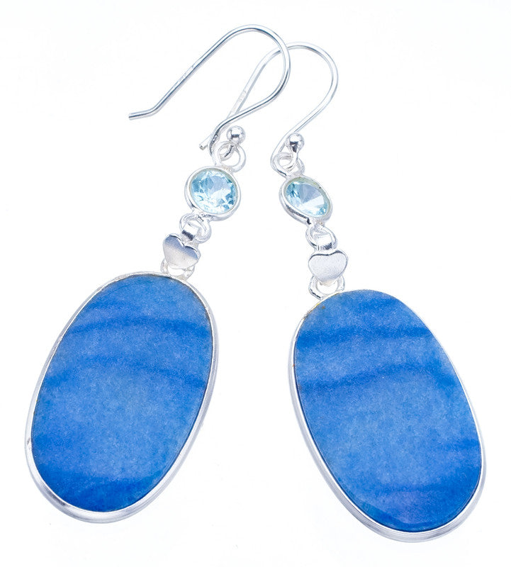 StarGems Owyhee Opal Blue Topaz HeartHandmade 925 Sterling Silver Earrings 2.25
