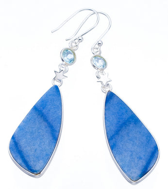 StarGems Owyhee Opal Blue Topaz StarHandmade 925 Sterling Silver Earrings 2.5