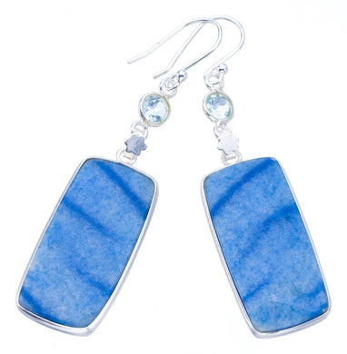 StarGems Owyhee Opal Blue Topaz Flower Handmade 925 Sterling Silver Earrings 2.25