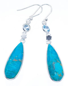 StarGems Turquoise Blue TopazHandmade 925 Sterling Silver Earrings 2.25" F6304