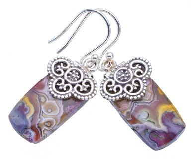 StarGems Crazy Lace Agate Handmade 925 Sterling Silver Earrings 1.5