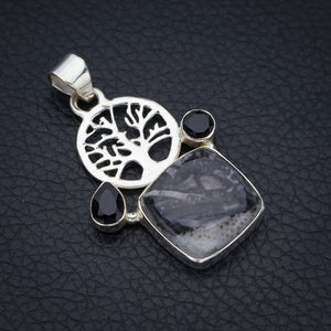 StarGems Pinolith Jasper Black Onyx Tree Handmade 925 Sterling Silver Pendant 1.75" F4535