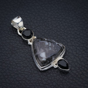 StarGems Pinolith Jasper Black Onyx Handmade 925 Sterling Silver Pendant 1.75" F4542