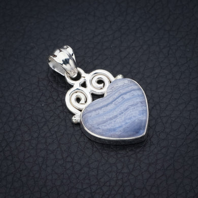 StarGems Blue Lace Agate HeartHandmade 925 Sterling Silver Pendant 1.25