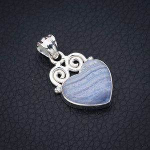 StarGems Blue Lace Agate HeartHandmade 925 Sterling Silver Pendant 1.25" F4934