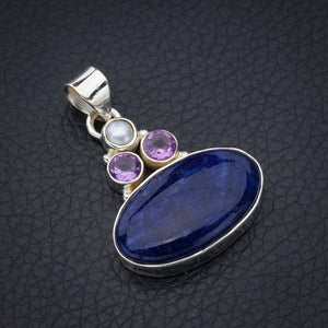 StarGems Sodalite River Pearl And Amethyst Handmade 925 Sterling Silver Pendant 1.5" F5202