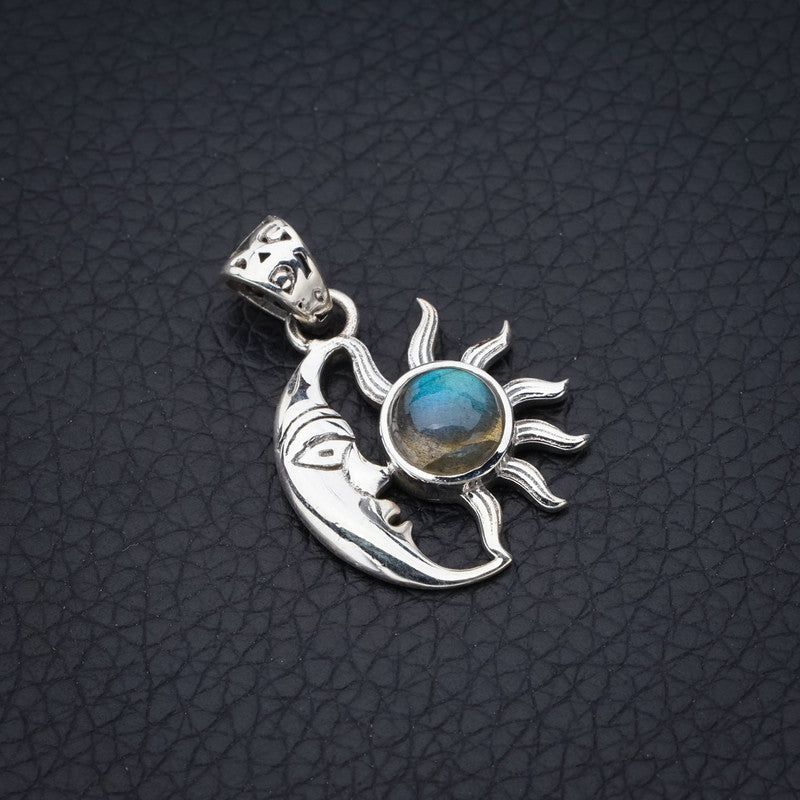 StarGems Blue Fire Labradorite Sun And MoonHandmade 925 Sterling Silver Pendant 1