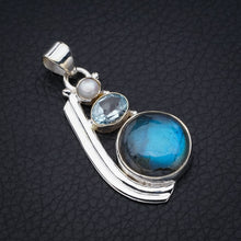 StarGems Blue Fire Labradorite River Pearl And Blue TopazHandmade 925 Sterling Silver Pendant 1.75" F5218
