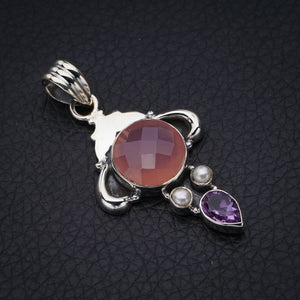 StarGems Rose Quartz River Pearl And Amethyst OxHandmade 925 Sterling Silver Pendant 1.75" F5278