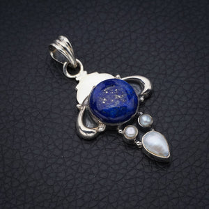 StarGems Lapis Lazuli River Pearl OxHandmade 925 Sterling Silver Pendant 1.75" F5412